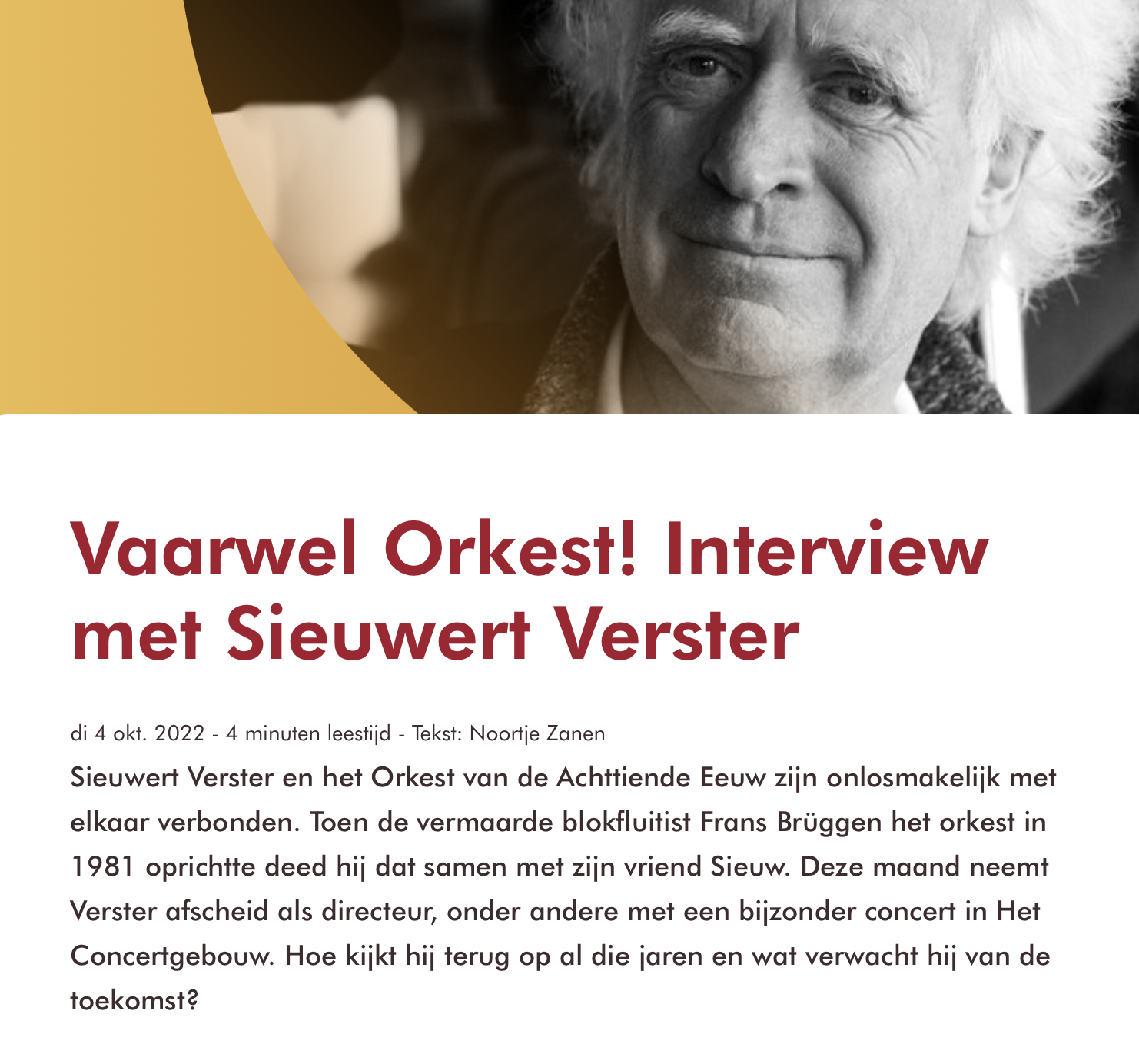 Interview met Sieuwert Verster voor Ontdek/Concertgebouw